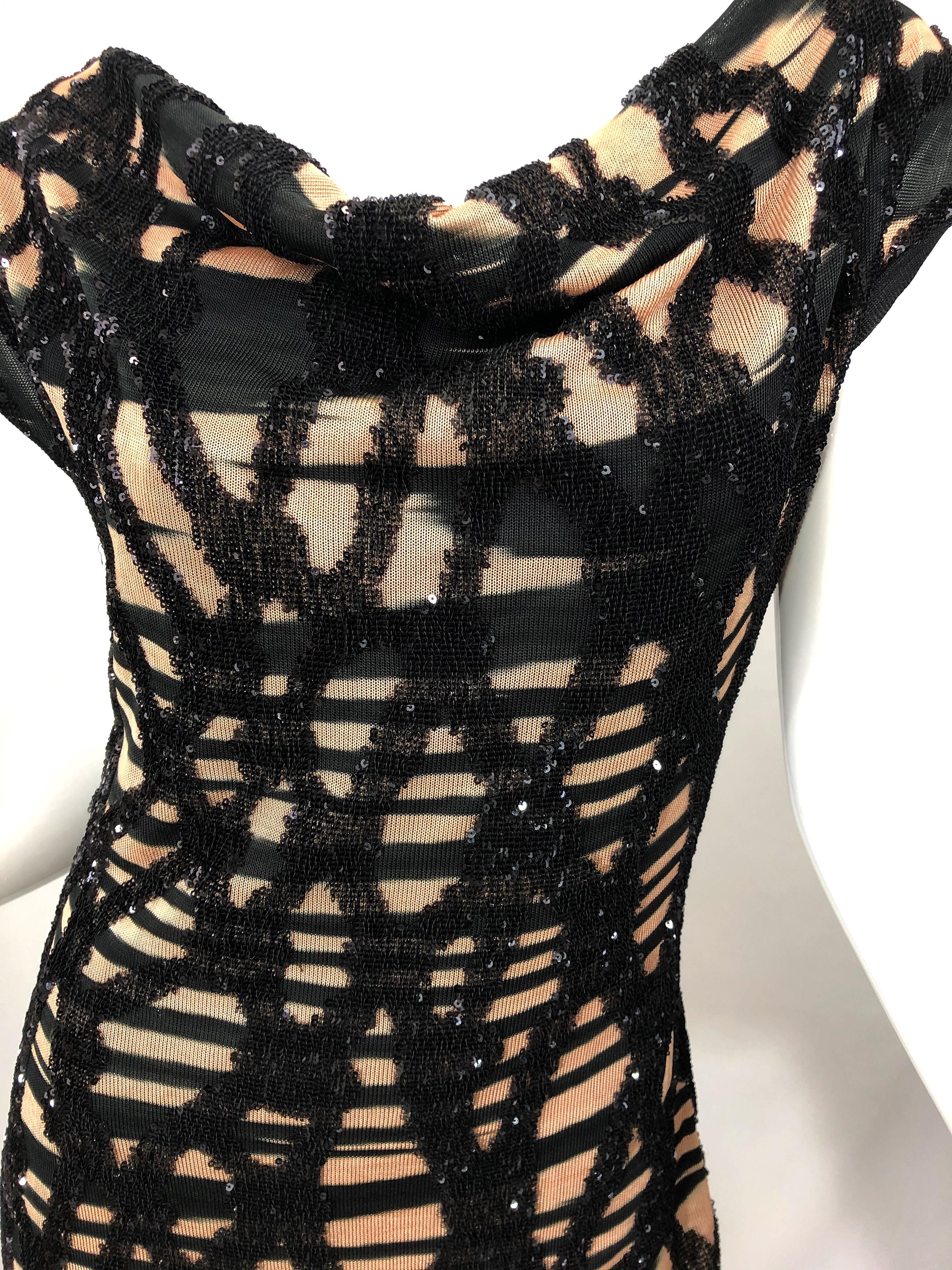 Missoni Early 2000s Black + Nude Sequined Size 40 / 4 - 6 Abstract Mini Dress For Sale 3