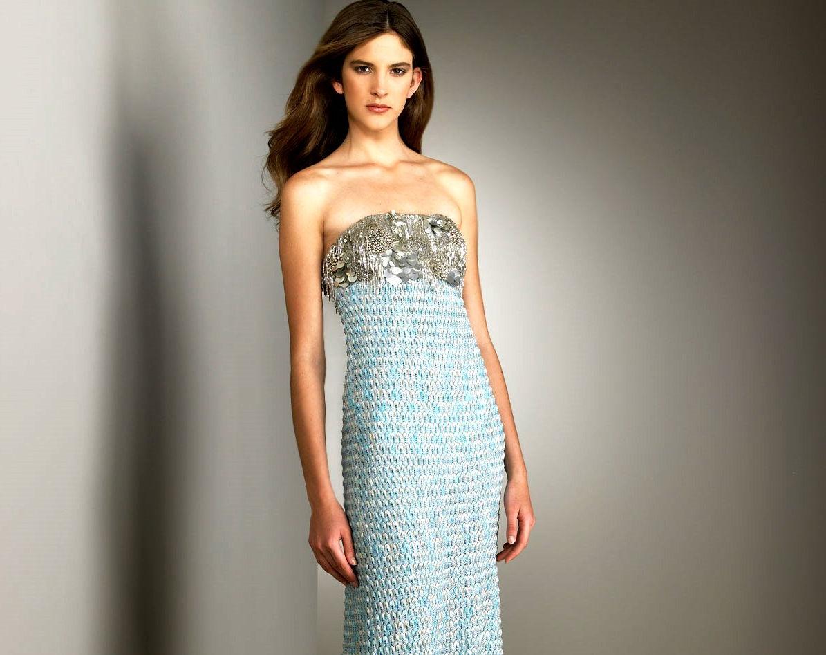 MISSONI Embellished Metallic Blue Crochet Knit Corset Cocktai Dress Gown 42 In Good Condition In Switzerland, CH