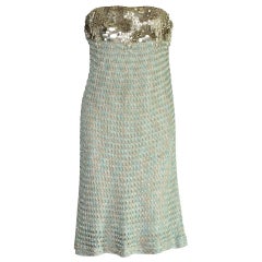 Missoni Embellished Metallic Blue Crochet Knit Corset Cocktai Dress Gown 42