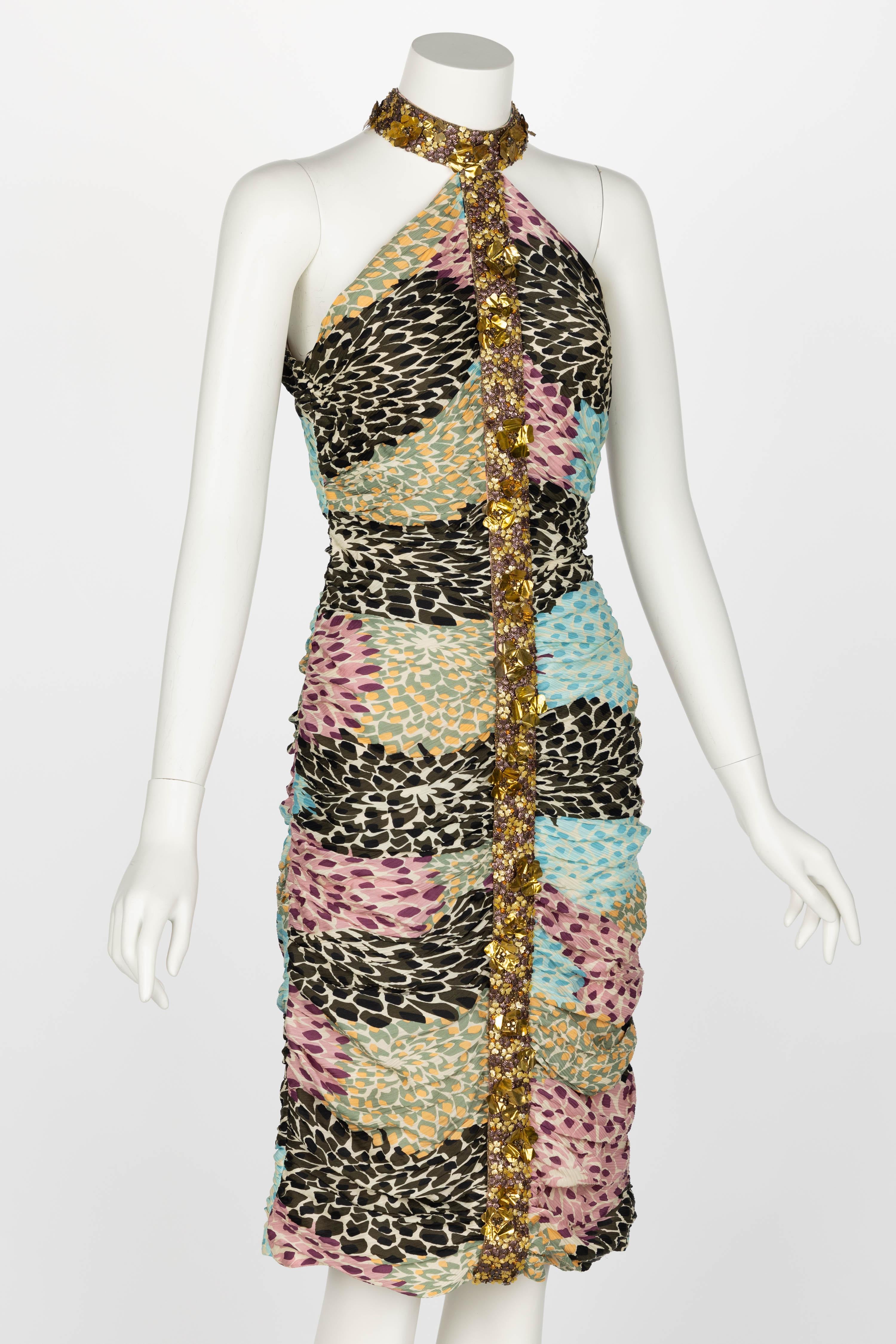 Missoni Embellished Silk Print Halter Dress F/W 2005 In Excellent Condition For Sale In Boca Raton, FL