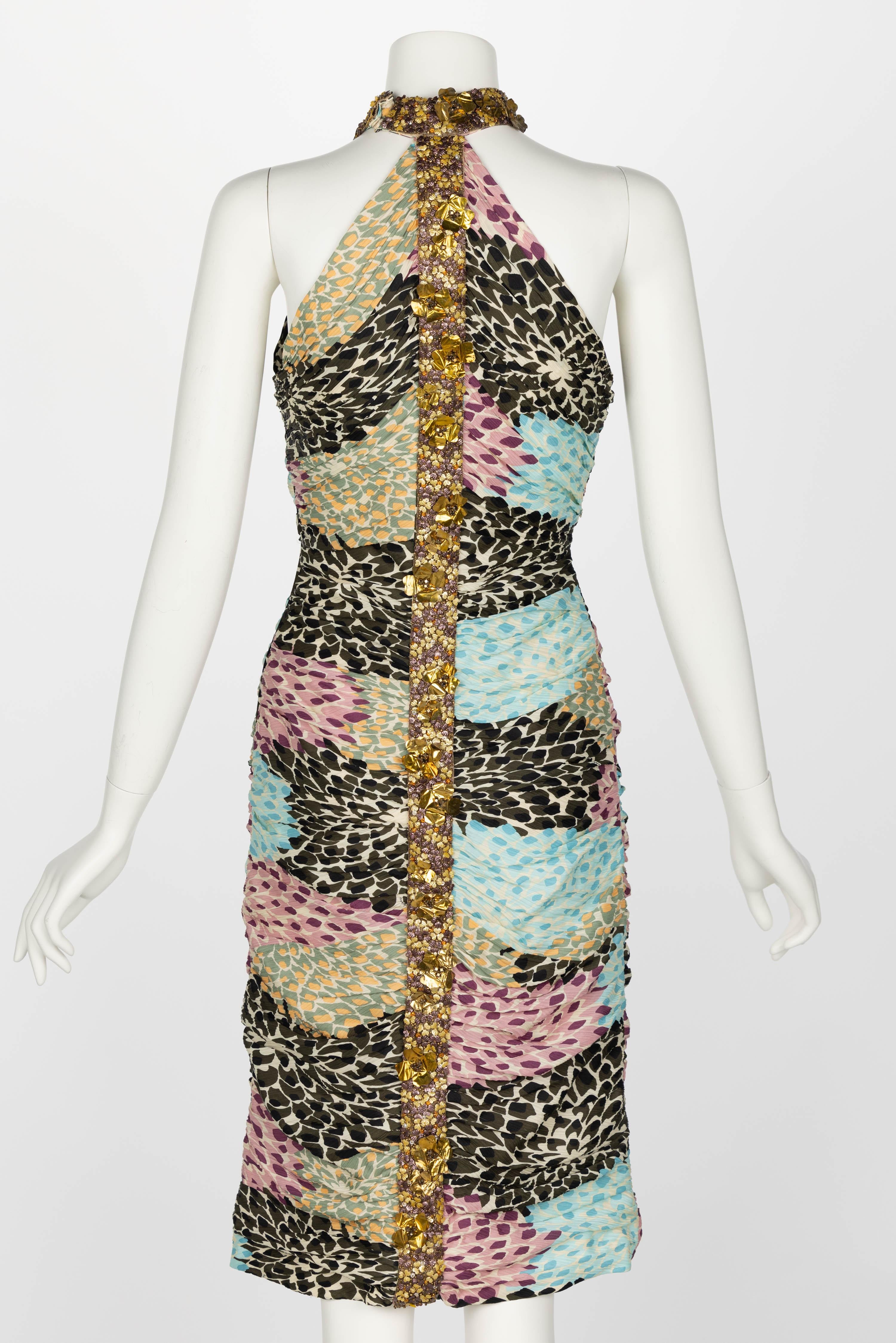 Women's Missoni Embellished Silk Print Halter Dress F/W 2005 For Sale