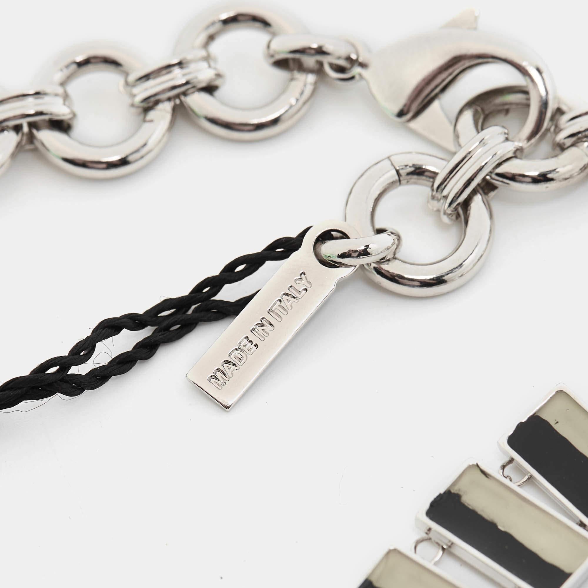 Missoni Enamel Silver Tone Geometric Shaped Long Necklace For Sale 6