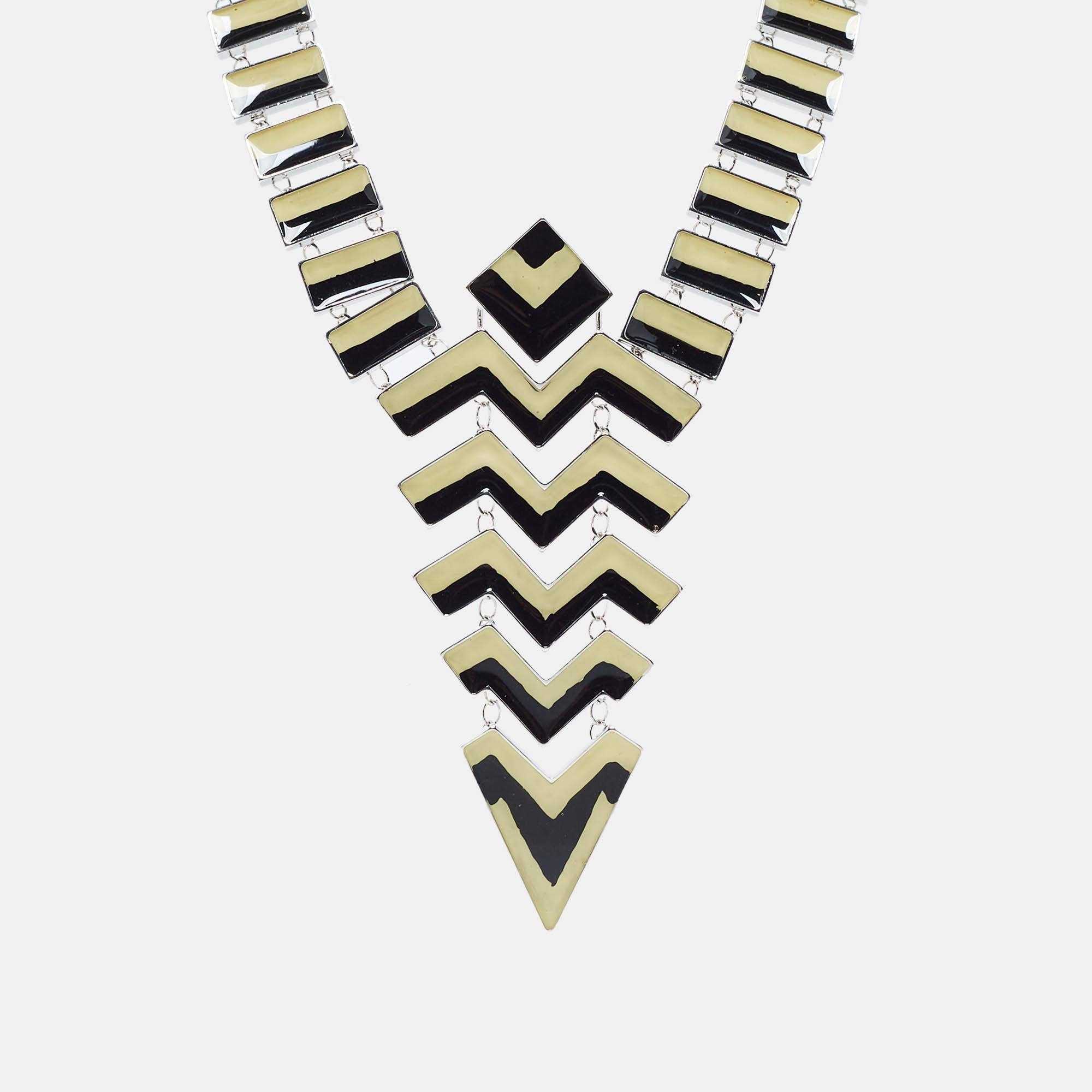 Missoni Enamel Silver Tone Geometric Shaped Long Necklace For Sale 3