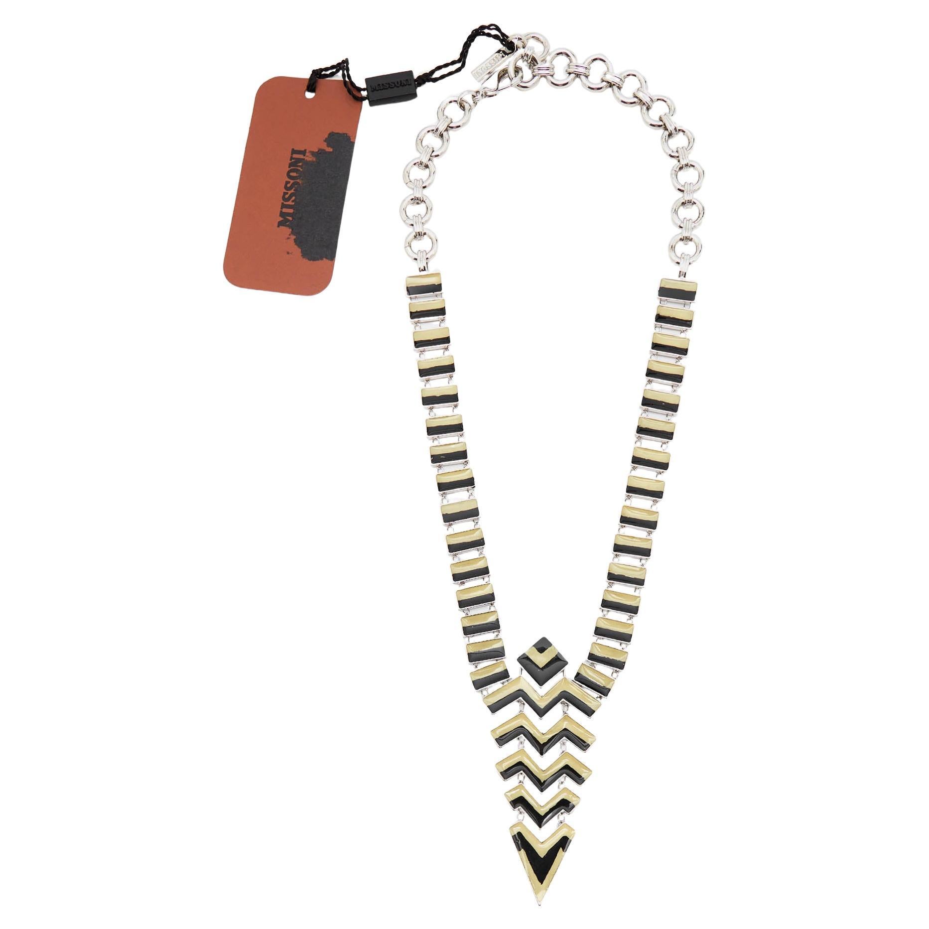 Missoni Emaille Silberton Geometrisch Geformte Lange Halskette im Angebot