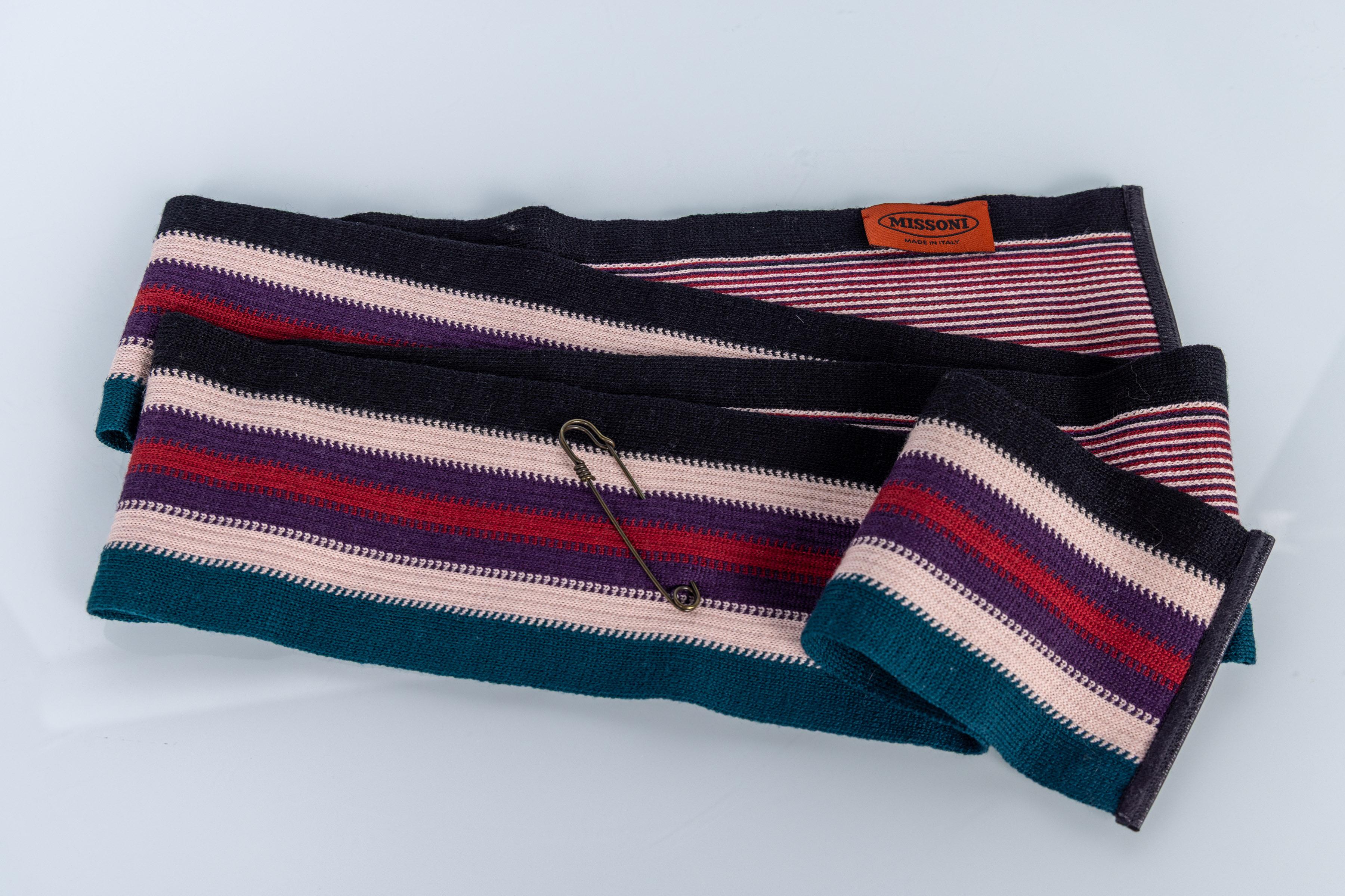 Cintura Obi in maglia multicolore Missoni Autunno 2005 con finiture in pelle in vendita 2