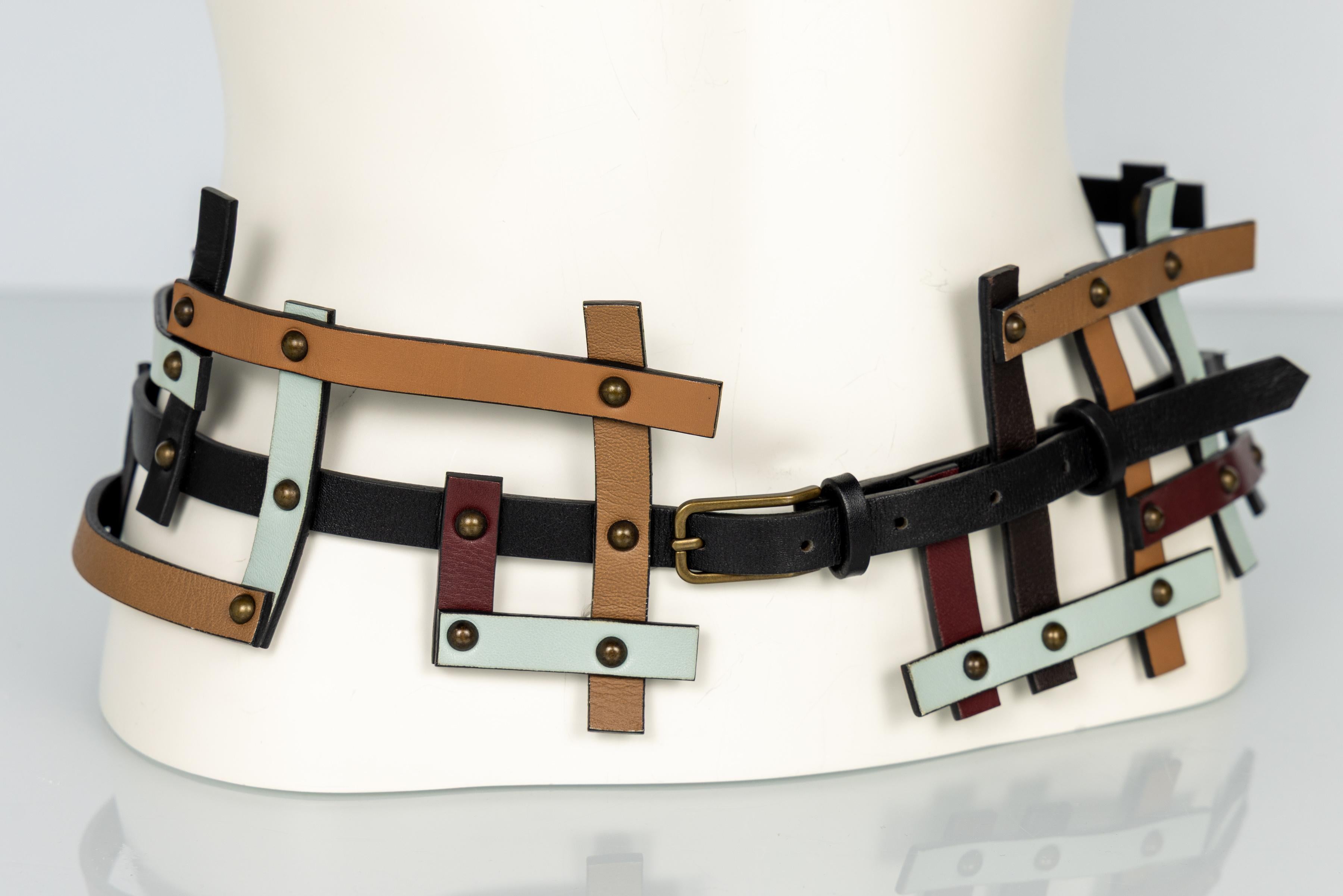 da uomo o donna Cintura da passerella Missoni Autunno 2007 in pelle multicolore a reticolo in vendita