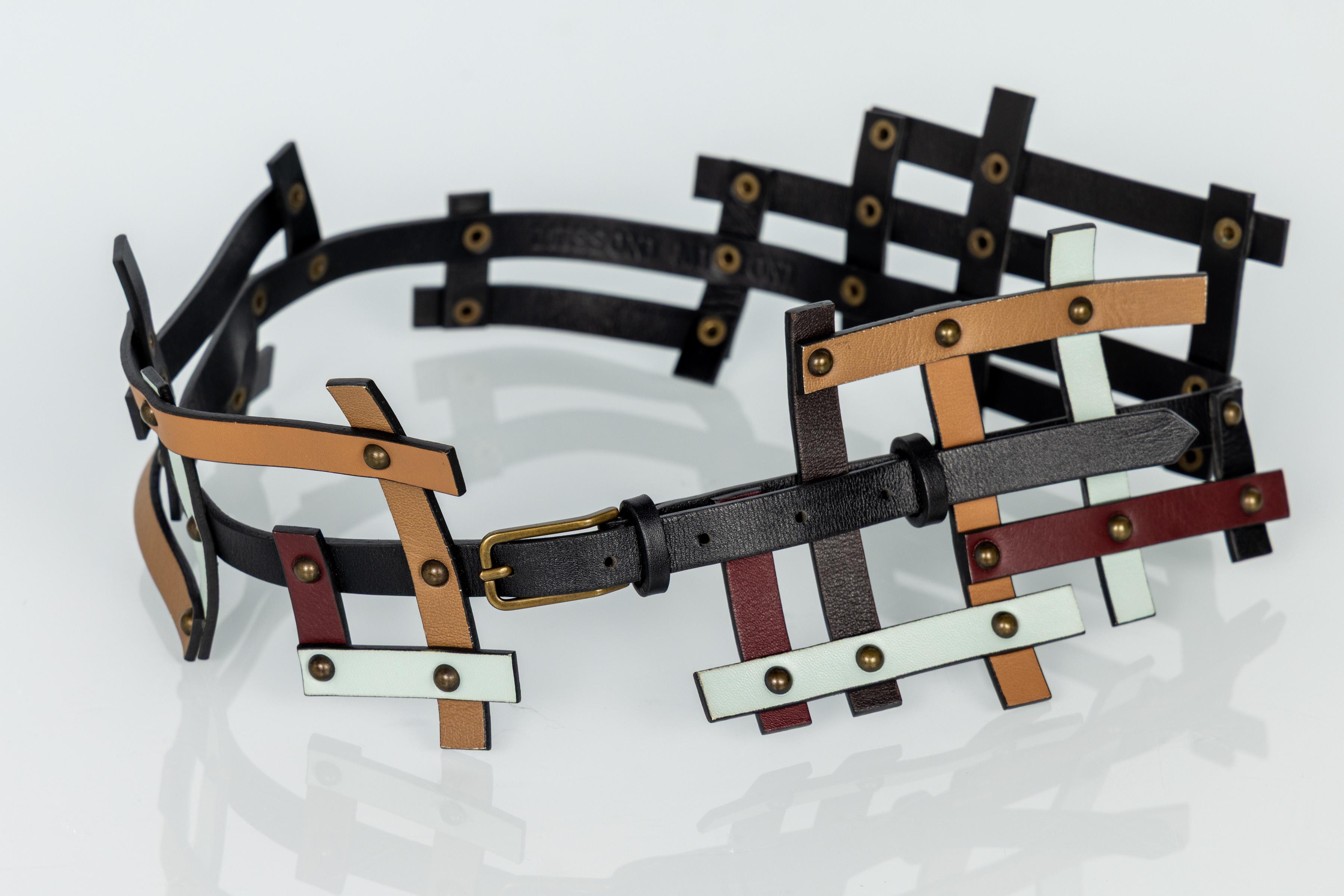 Cintura da passerella Missoni Autunno 2007 in pelle multicolore a reticolo in vendita 1