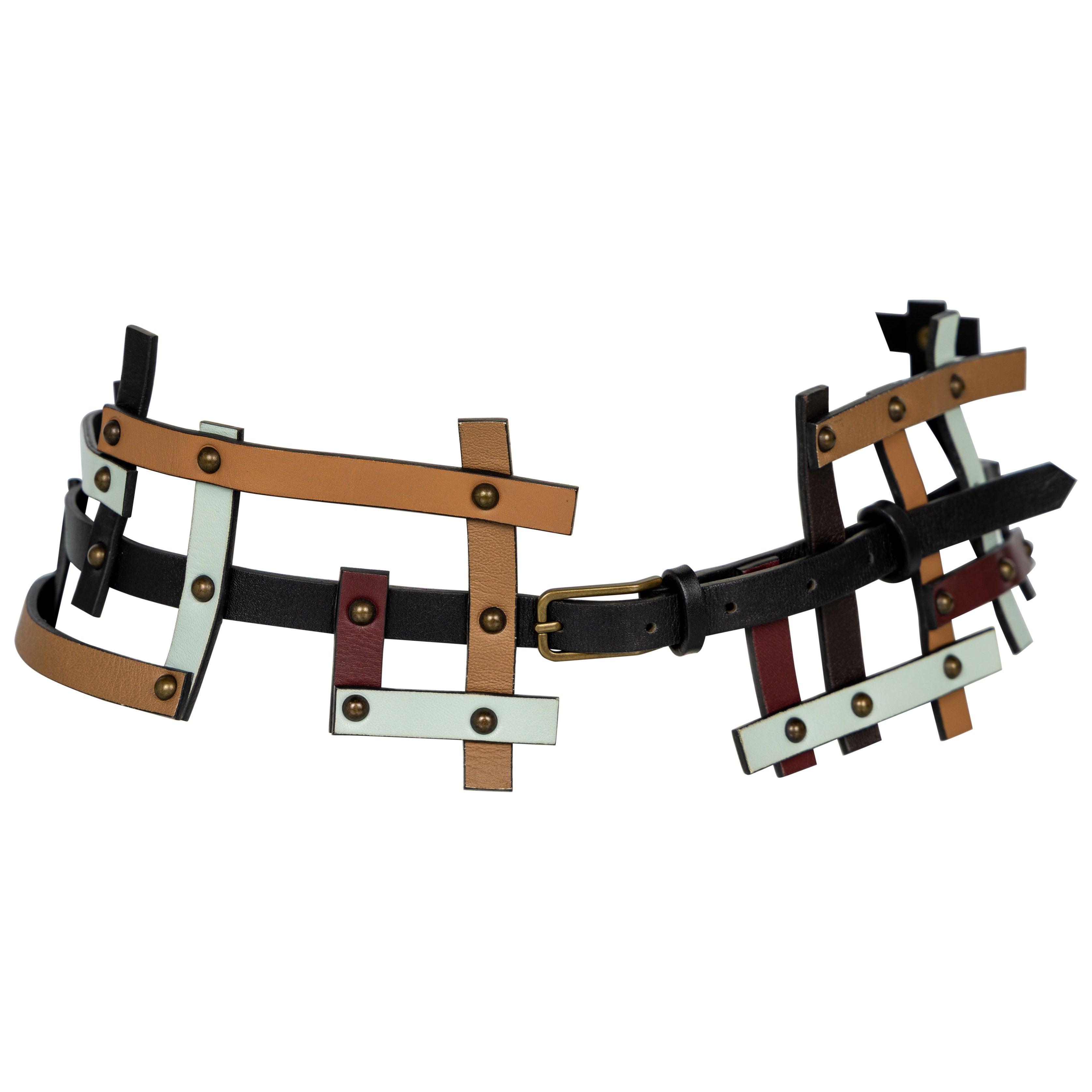 Cintura da passerella Missoni Autunno 2007 in pelle multicolore a reticolo