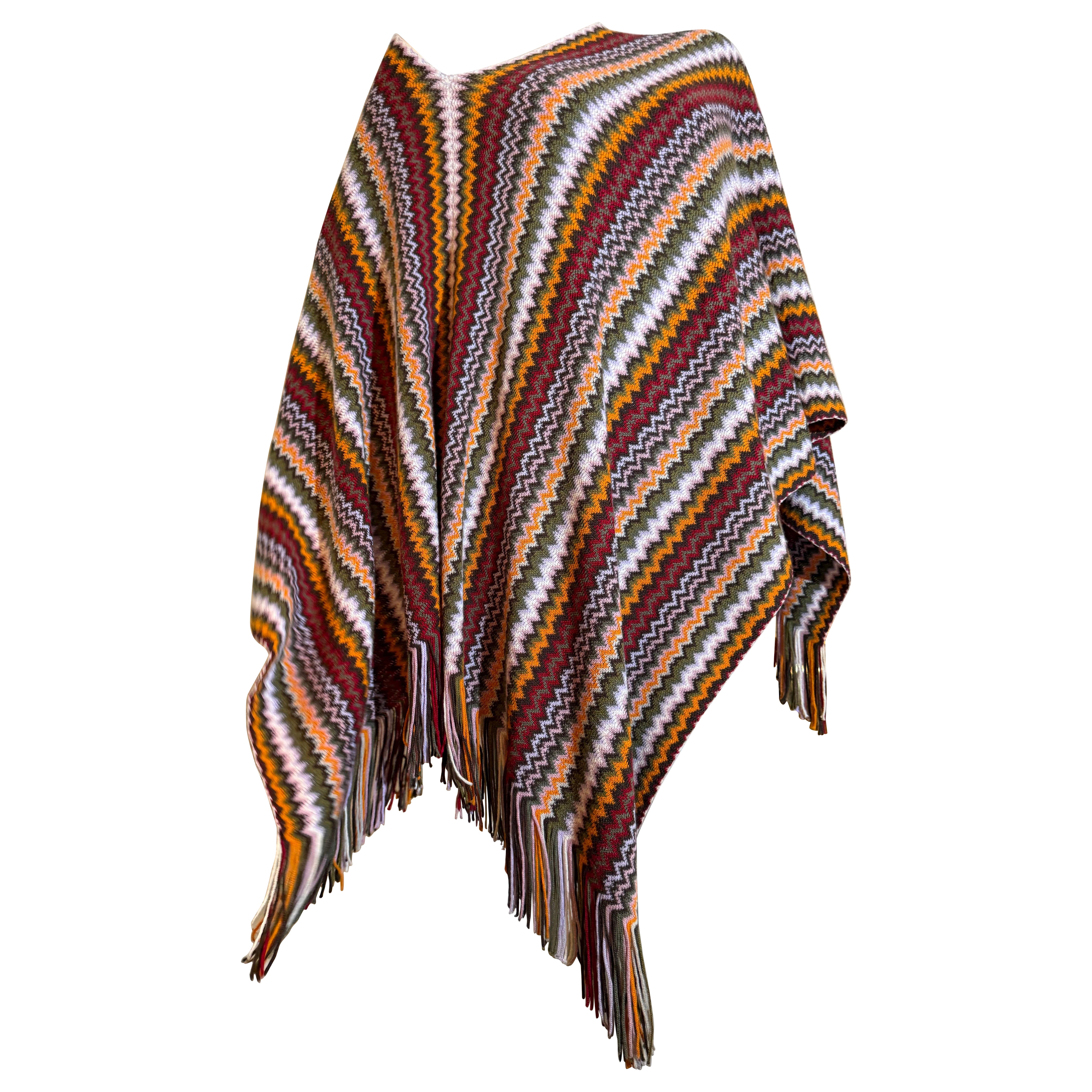 Missoni - Poncho in lana a maglia Chevron Autunno/Inverno in Marrone, Senape, Nero e Bianco