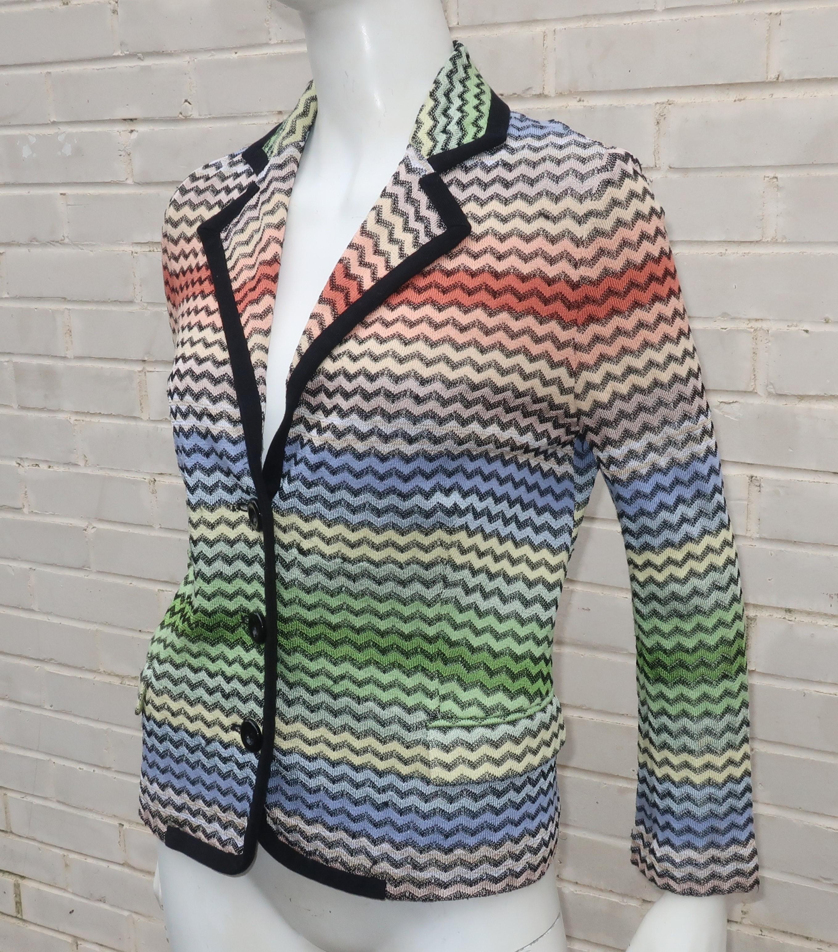 Gray Missoni Flame Stitch Knit Sweater Jacket