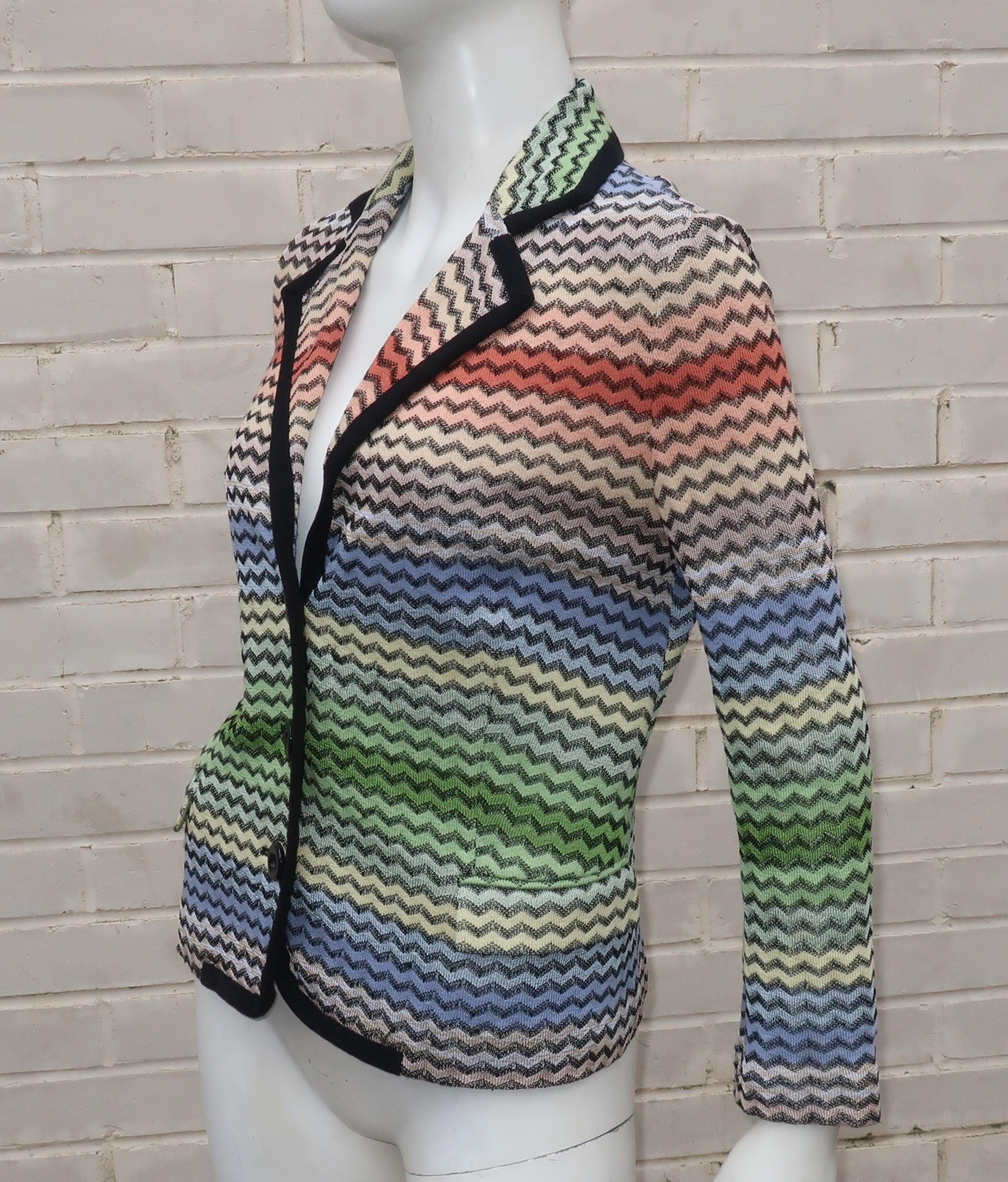 Missoni Flame Stitch Knit Sweater Jacket In Good Condition In Atlanta, GA
