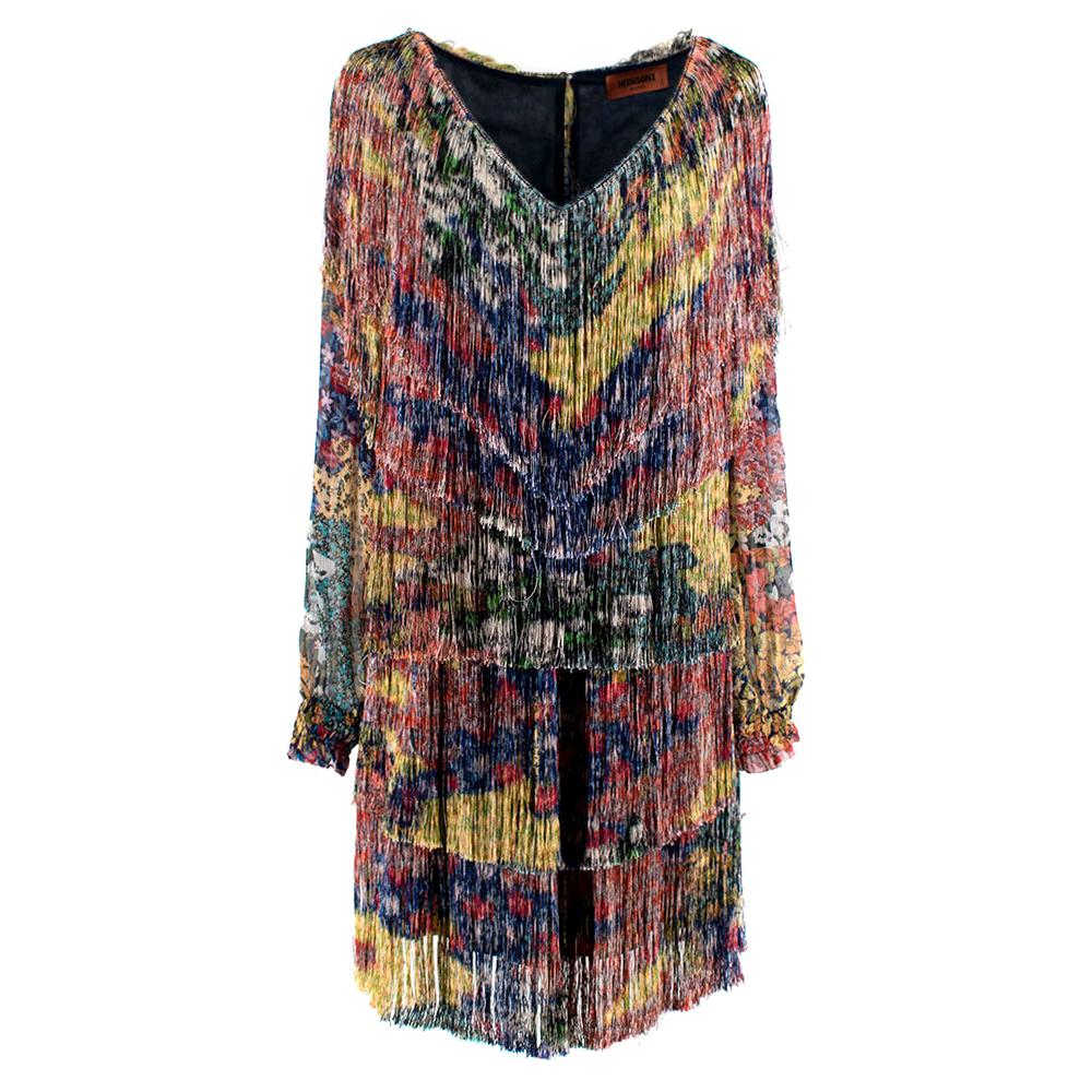 Missoni Silk Chiffon Foral Printed Halter Neck Evening Dress w/Beaded ...
