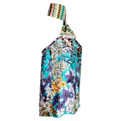 MISSONI Floral Silk & Crochet Knit & Draped Scarf Blouse Top 40