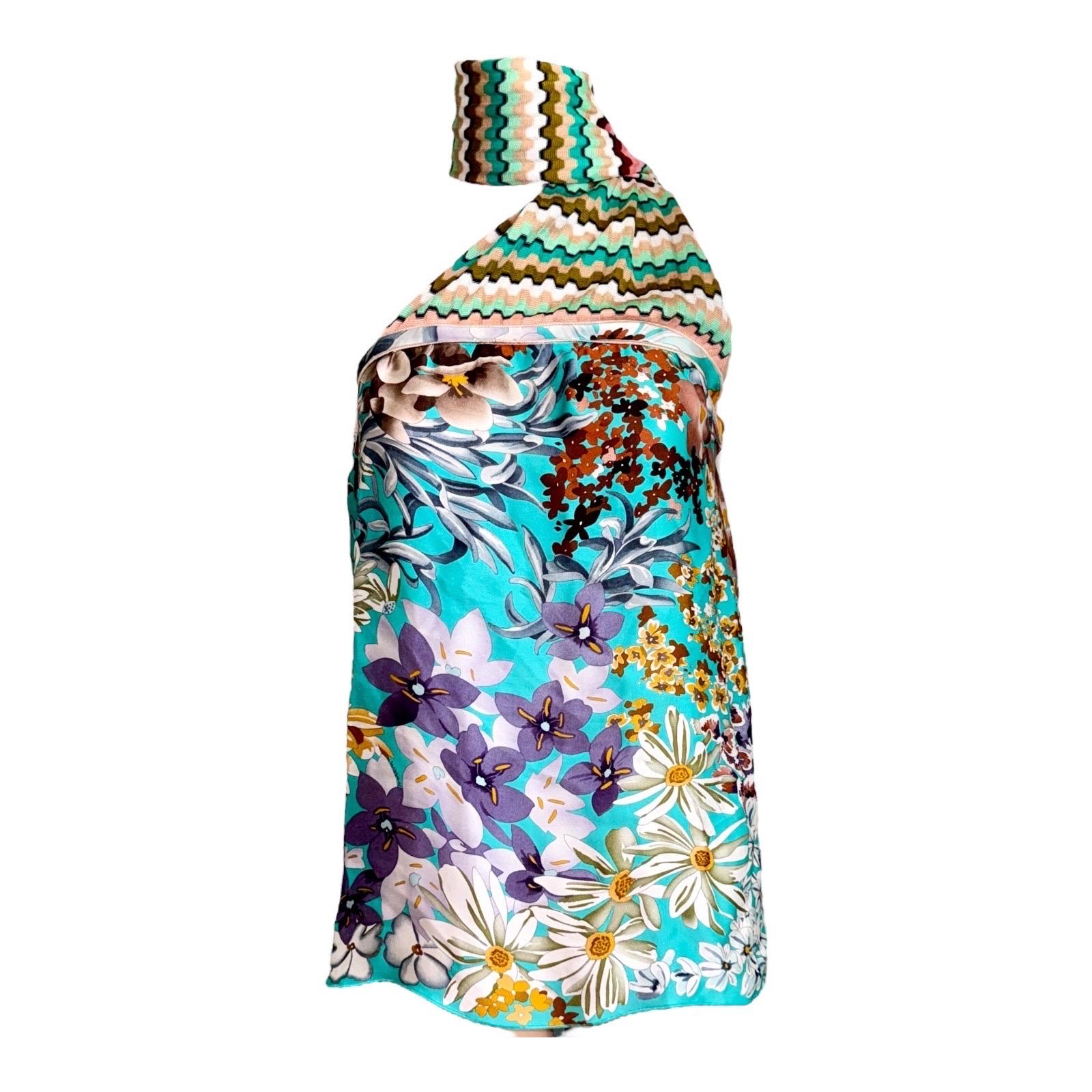 MISSONI Blusa de punto y pañuelo drapeado de seda floral y ganchillo Top 40 en Bueno estado para la venta en Switzerland, CH