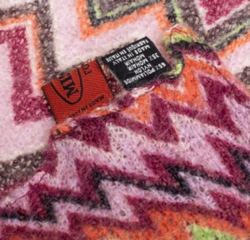 Brown Missoni Foulard Multicolor Chevron Patterned Knit Scarf For Sale