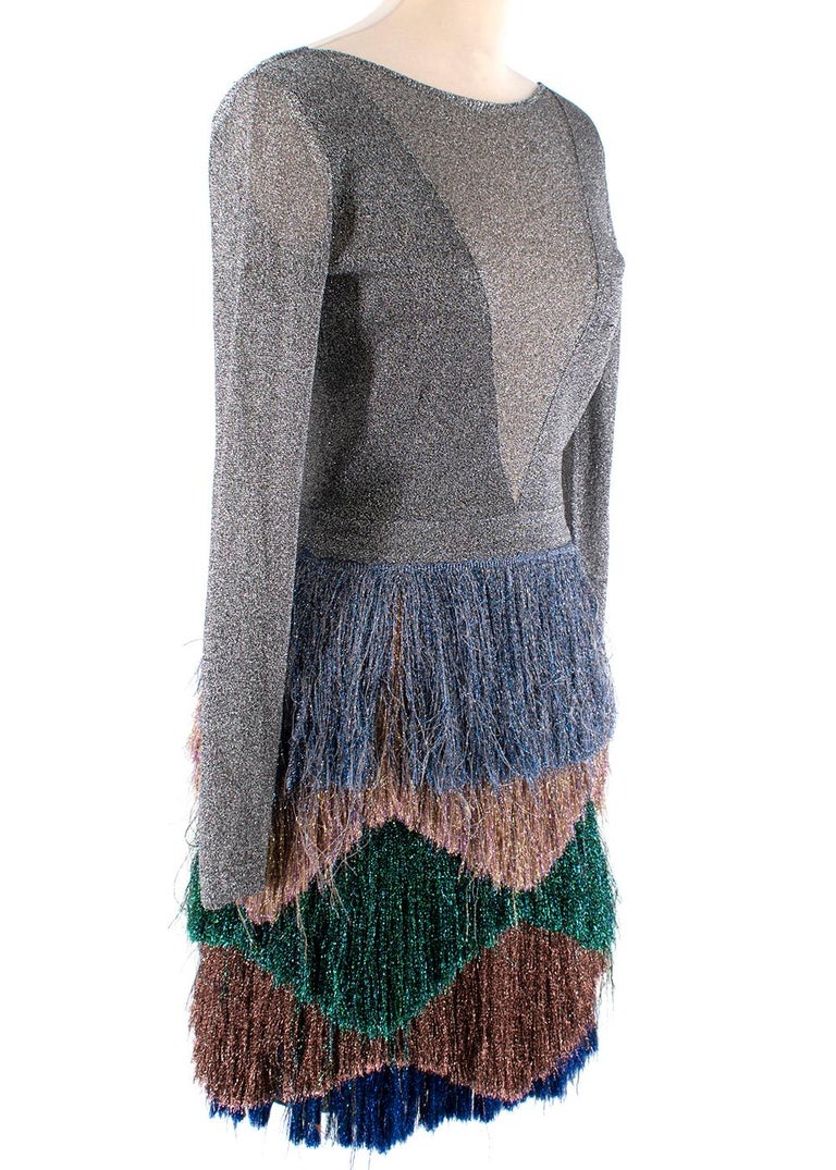 Small 1980s Dress Missoni Metallic Knit Knee Length Long Sleeve Sweater Party
