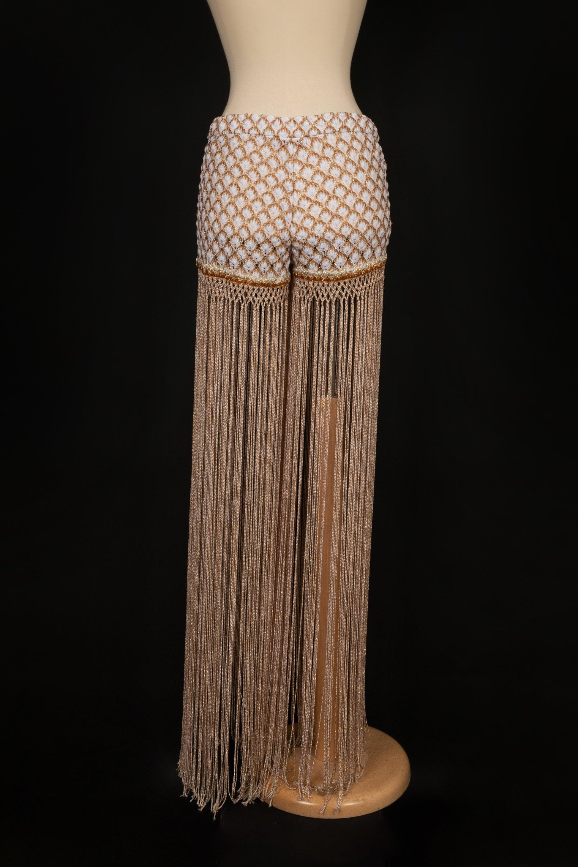 Missoni Fringed Pants/Shorts in White and Golden Tones In Excellent Condition In SAINT-OUEN-SUR-SEINE, FR