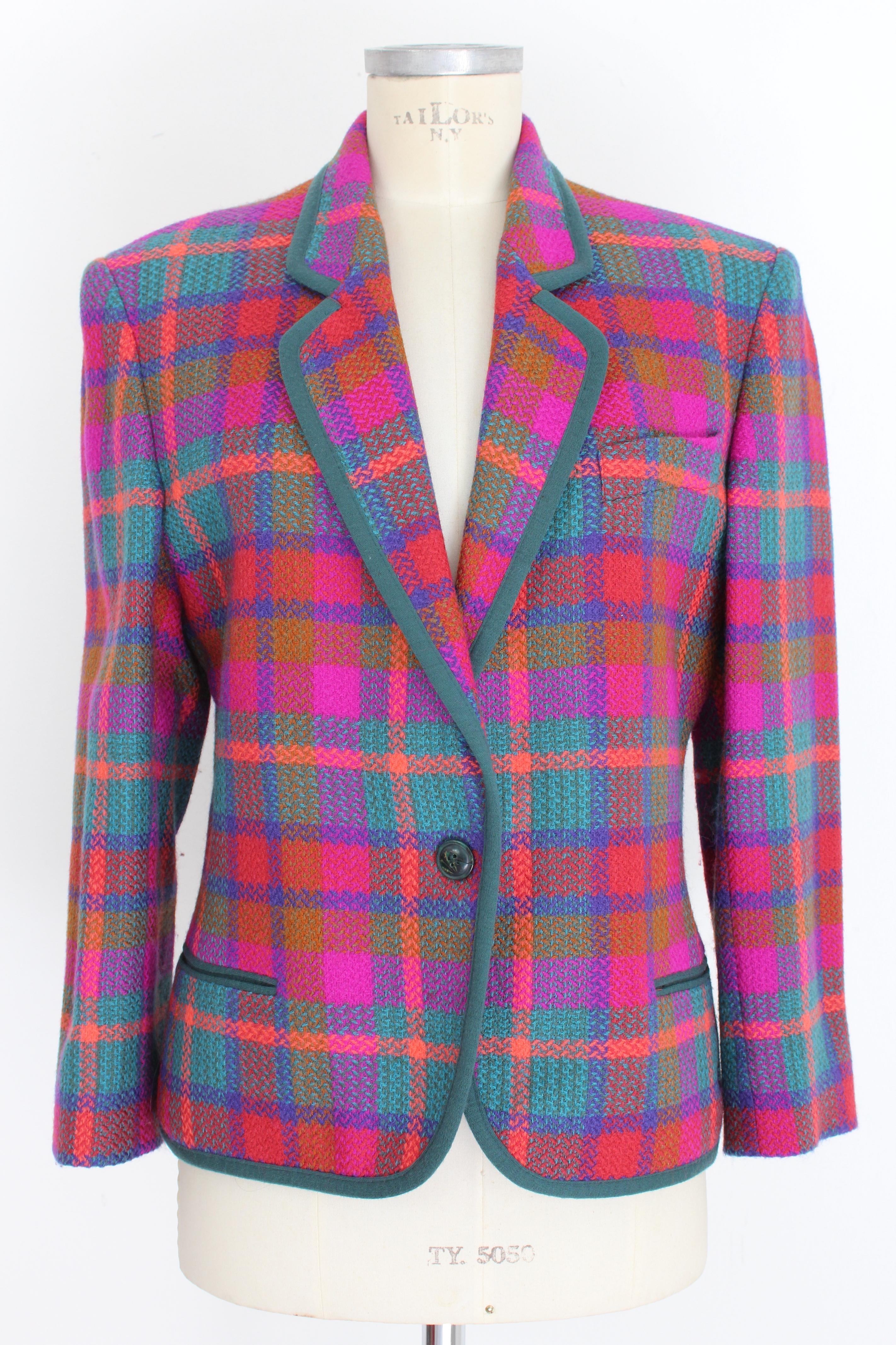Missoni Fuchsia Purple Wool Check Suit Skirt 1980s In Excellent Condition In Brindisi, Bt