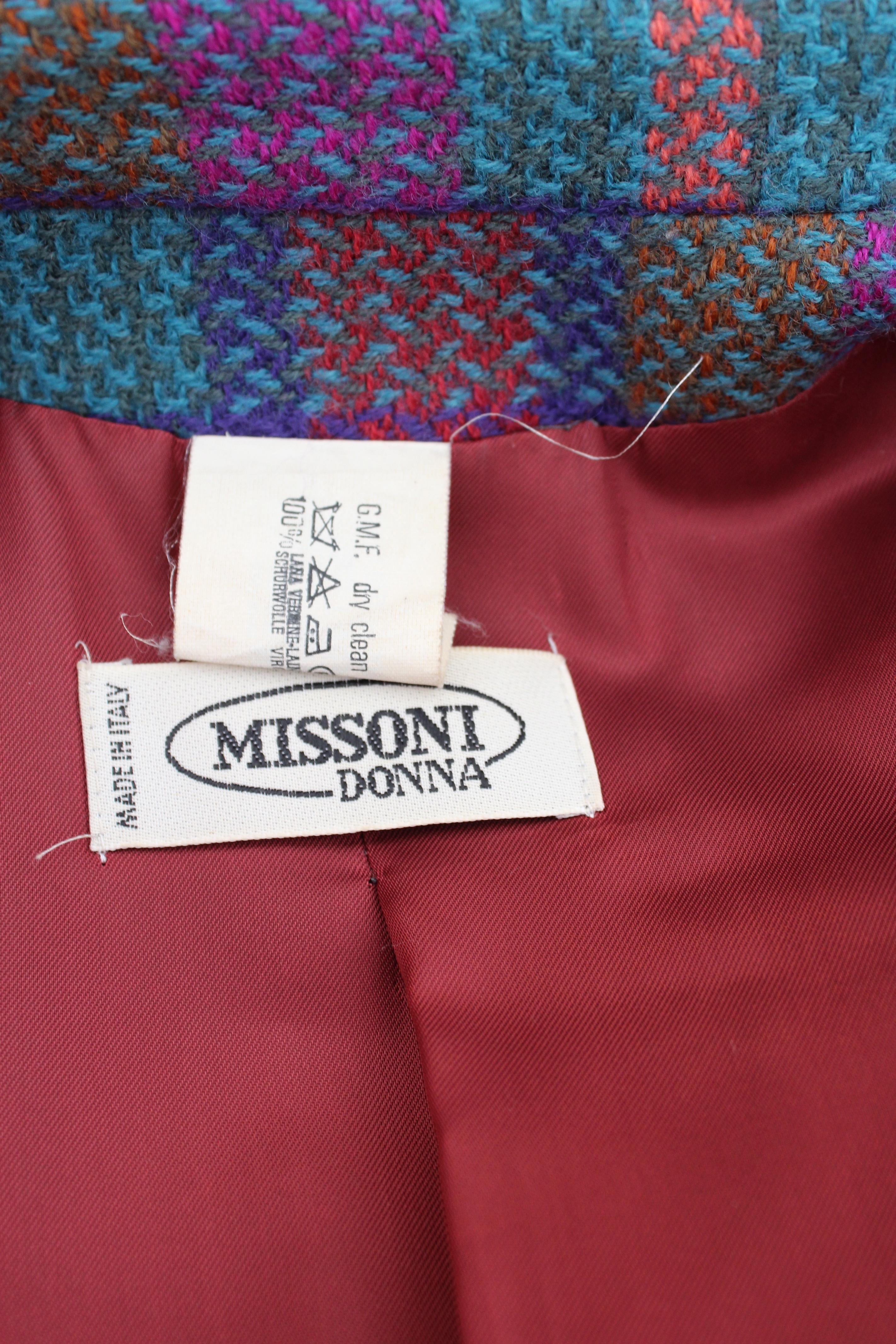 Missoni Fuchsia Purple Wool Check Suit Skirt 1980s 1