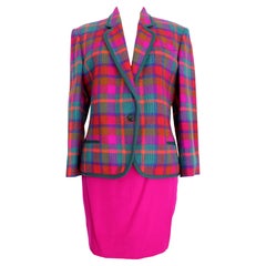 Missoni Fuchsia Purple Wool Check Suit Skirt 1980s