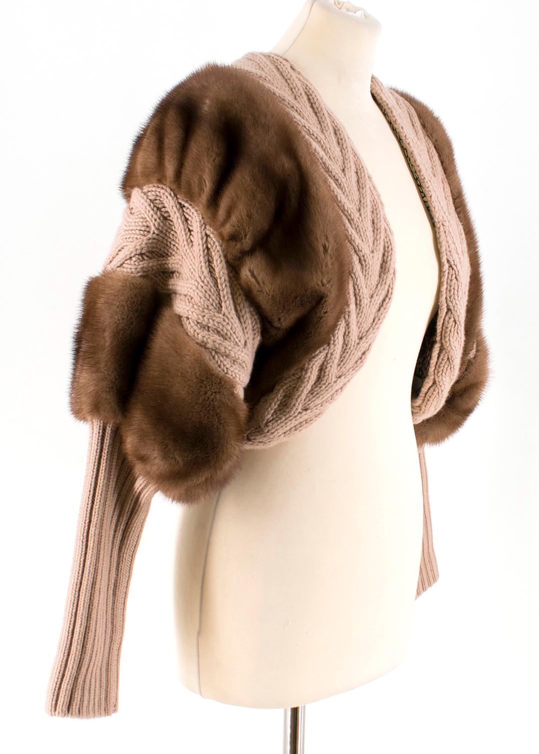 Missoni Fur-trimmed Bolero Jacket

- Pink nude, mid-weight, bolero jacket
- Mink fur-trimmed 
- Cashmere-blend cable-knit
- Ruched around the cuffs
- Multi-coloured patterned lining

Please note, these items are pre-owned and may show some signs of