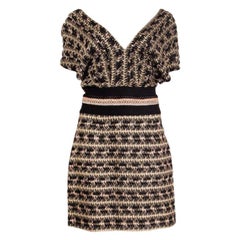 MISSONI gold & black LUREX CROCHET KNIT Short Sleeve Dress 42 M
