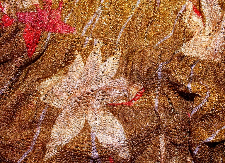 Missoni Gold Metallic Crochet Knit Floral Print Mini Jumpsuit Romper Playsuit For Sale at 1stDibs