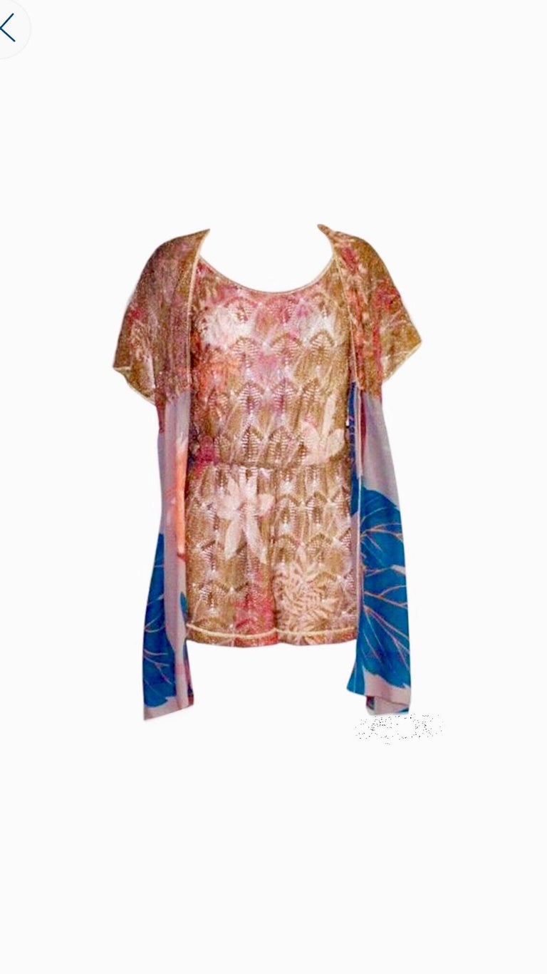 Missoni Gold Metallic Crochet Knit Floral Print Mini Jumpsuit Romper Playsuit For Sale at 1stDibs