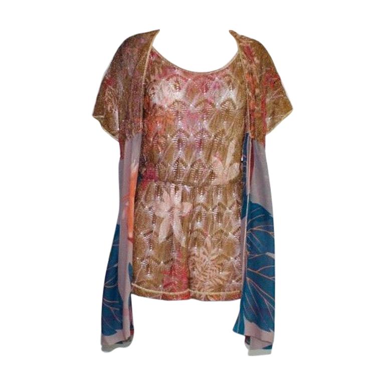 Missoni Gold Metallic Crochet Knit Floral Print Mini Jumpsuit Romper Playsuit For Sale at 1stDibs