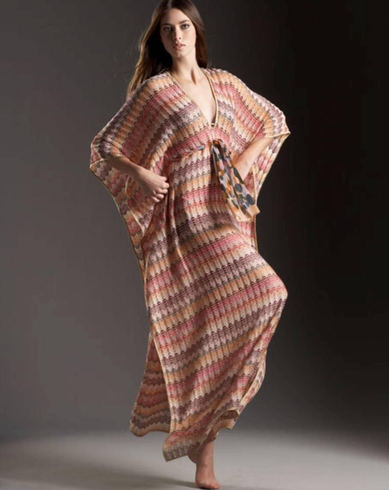 Missoni Gold Metallic Crochet Maxi Knit Kaftan Tunic Dress In New Condition In Switzerland, CH