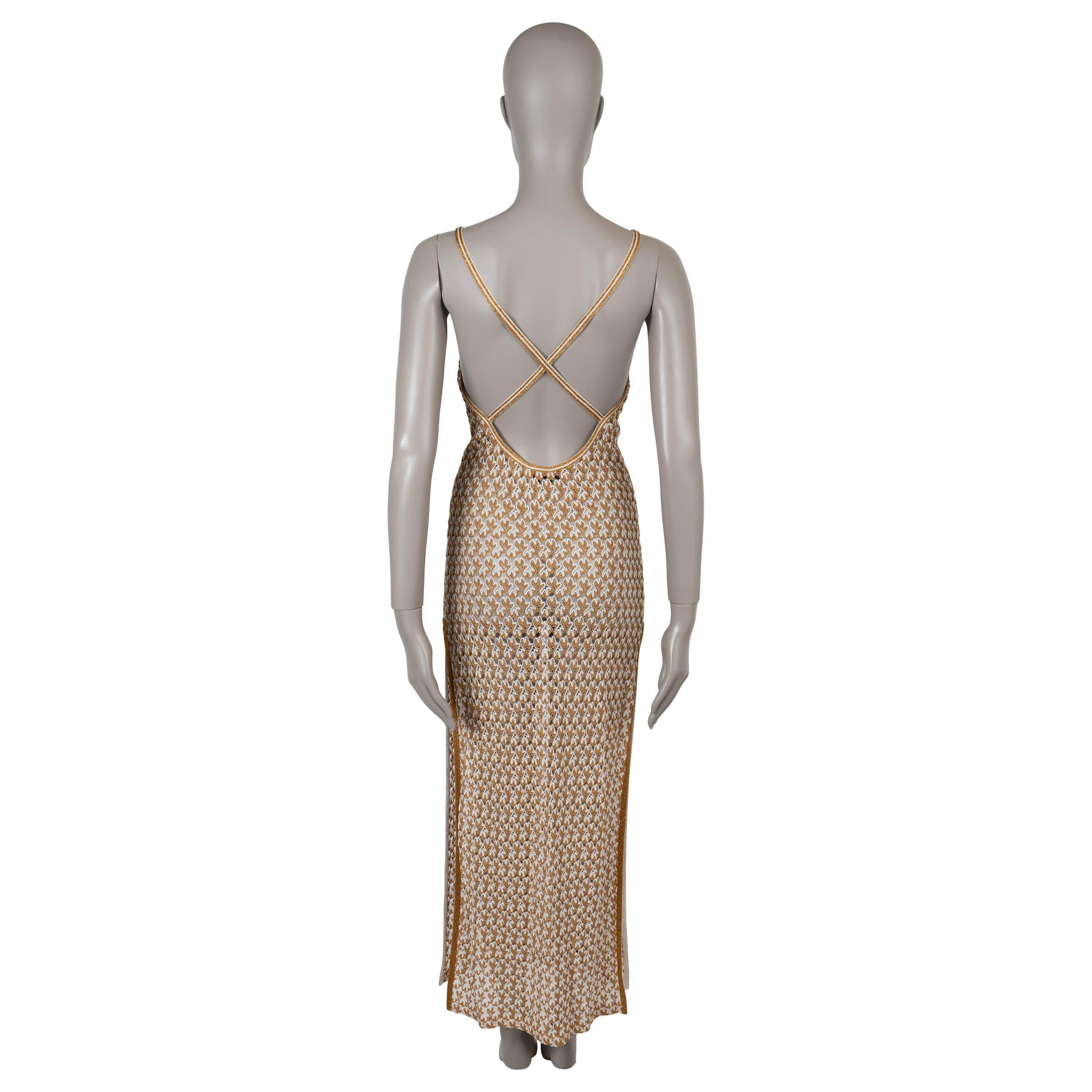 Brown MISSONI gold & white viscose 2022 LUREX CROCHET BEACH Dress 40 S For Sale