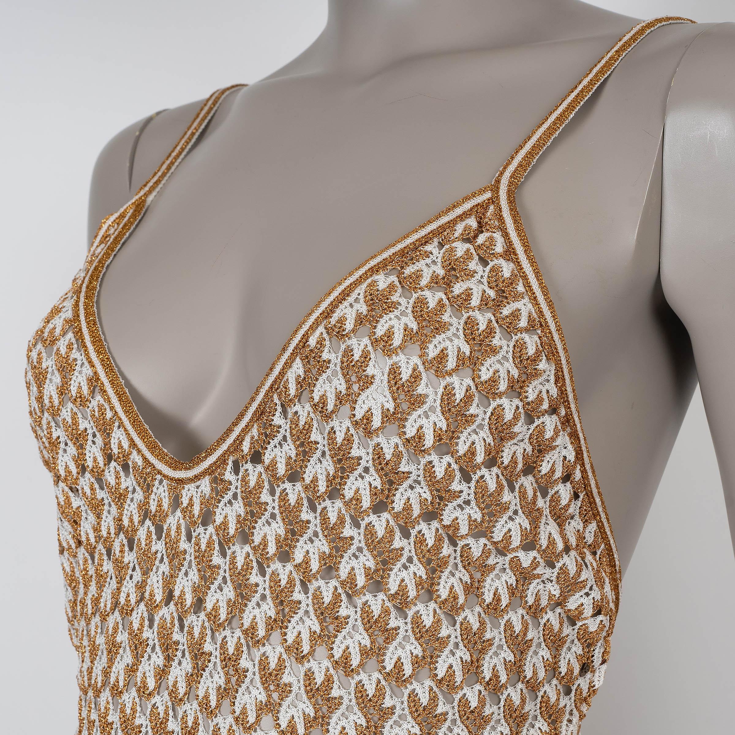 Women's MISSONI gold & white viscose 2022 LUREX CROCHET BEACH Dress 40 S For Sale