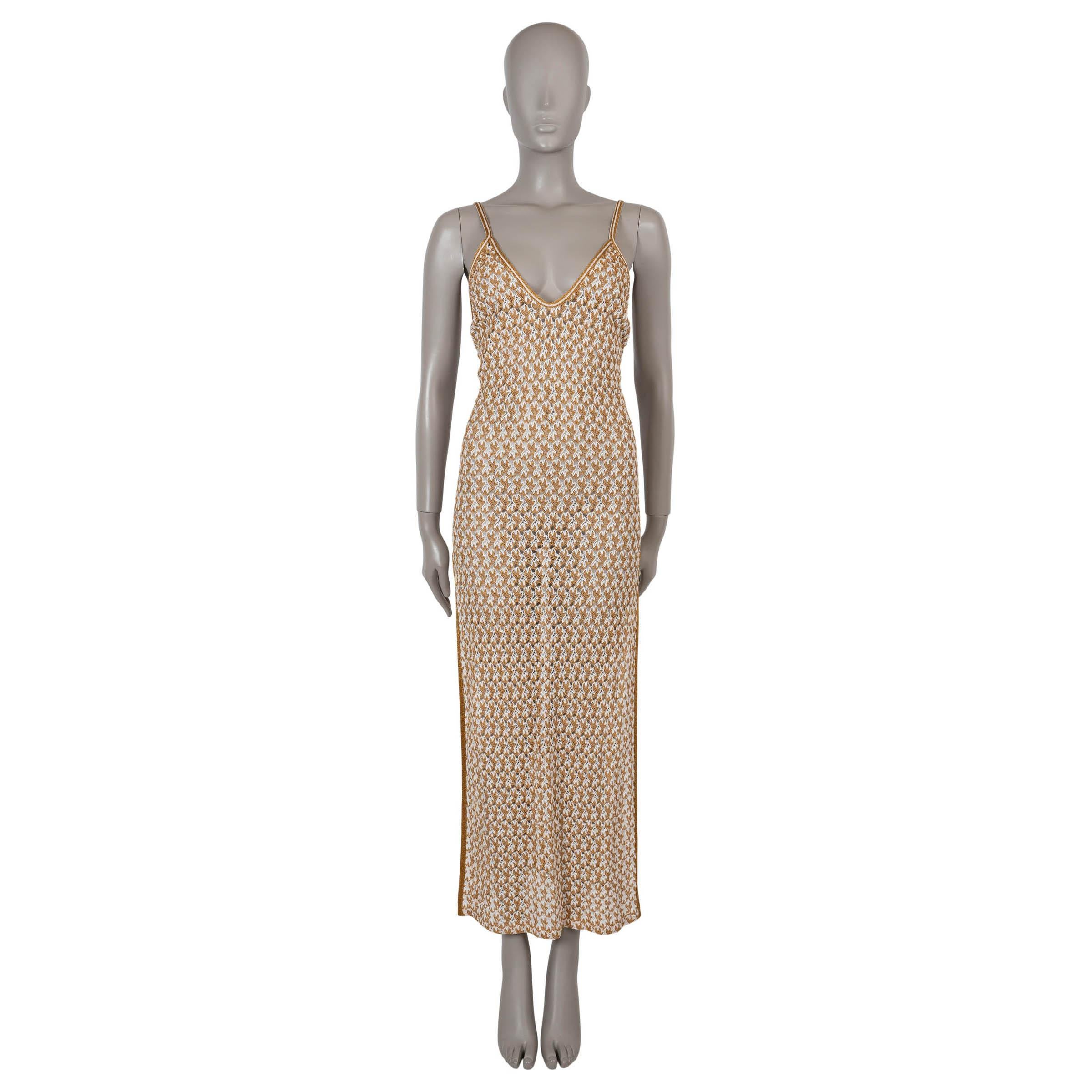 MISSONI gold & white viscose 2022 LUREX CROCHET BEACH Dress 40 S For Sale
