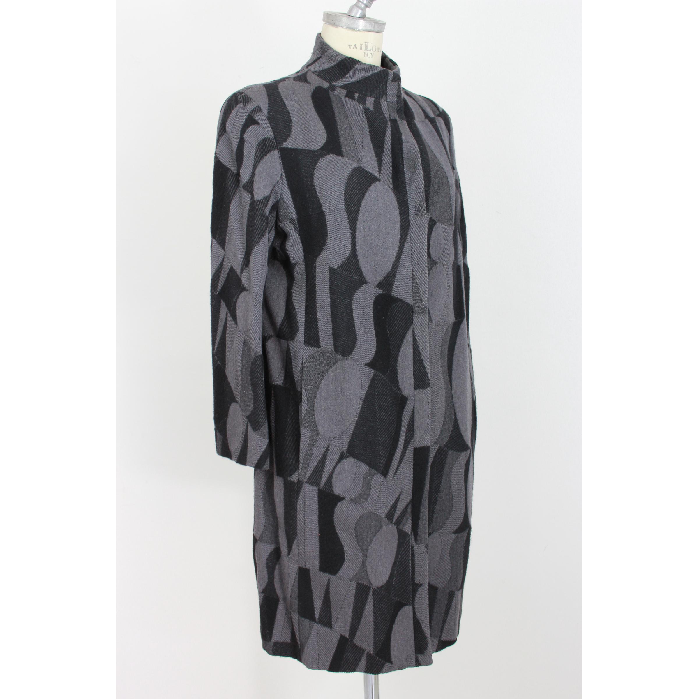 Women's Missoni Gray Black Wool High Collar Classic Long Coat