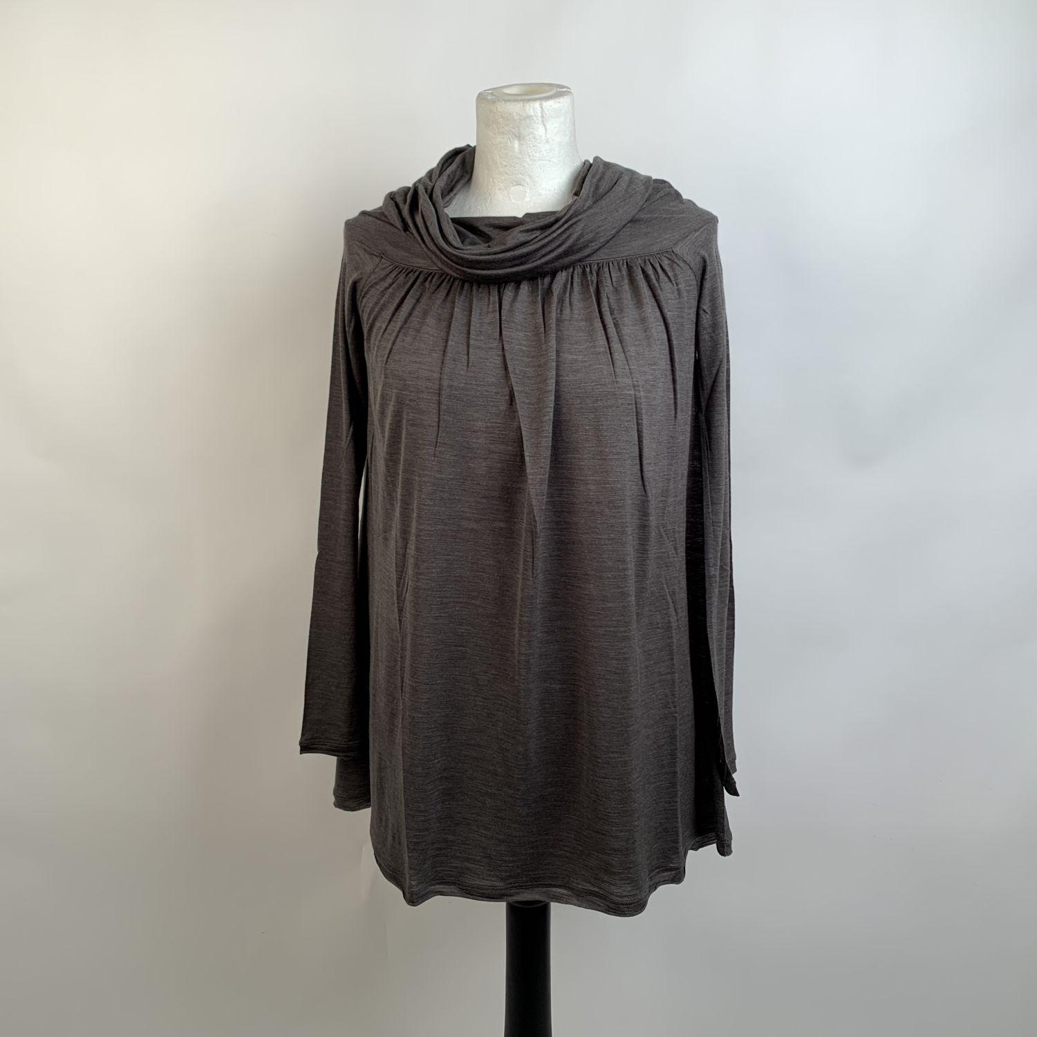 Women's Missoni Gray Wool and Silk Long Sleeve Top with Cowl Neck Size 40