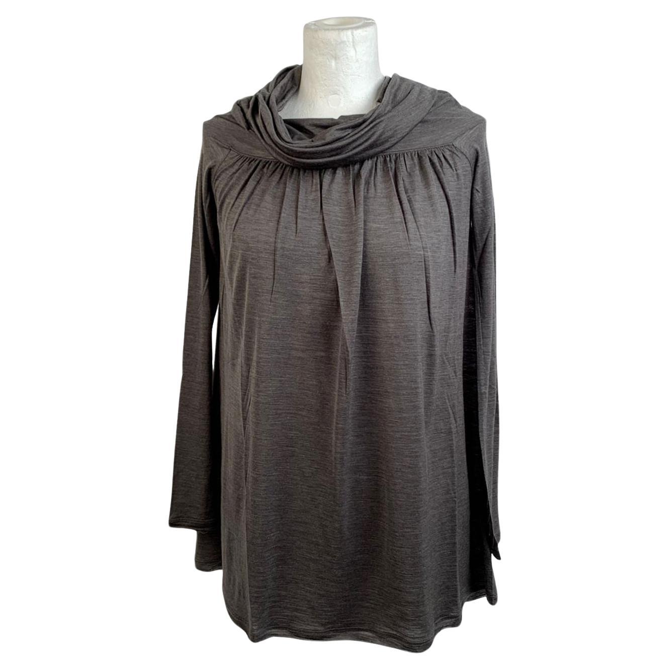 Missoni Gray Wool and Silk Long Sleeve Top with Cowl Neck Size 40 im Angebot