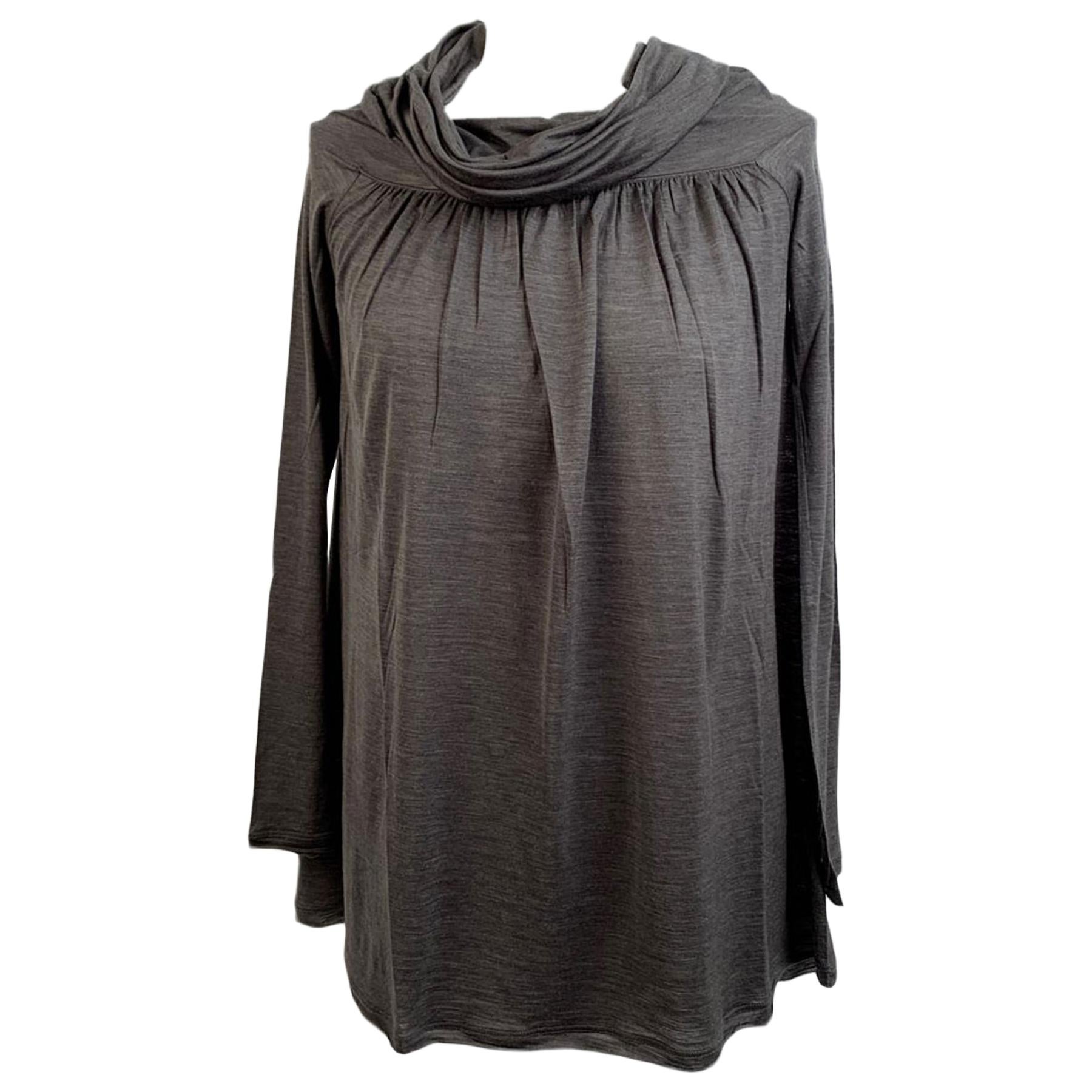 Missoni Gray Wool and Silk Long Sleeve Top with Cowl Neck Size 40