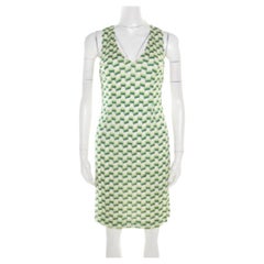 Missoni Green and White Patterned Knit V-Neck Sleeveless Dress S