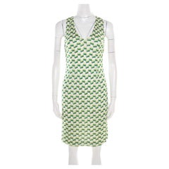 Missoni Green and White Patterned Knit V-Neck Sleeveless Dress S