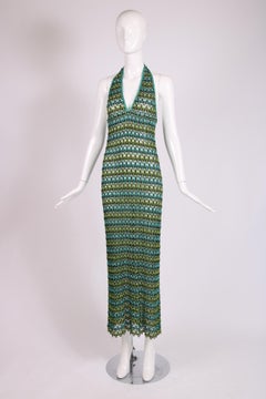 Missoni Green & Blue Metallic Knit Halter Dress