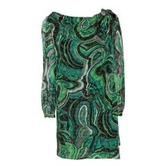 Missoni Green Lurex Jacquard Knit Brooch Detail Draped Dress L