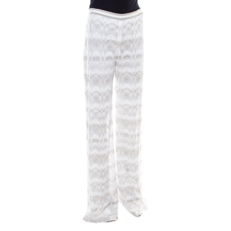 Gray Missoni Grey and White Perforated Knit Elasticized Waist Pants M
