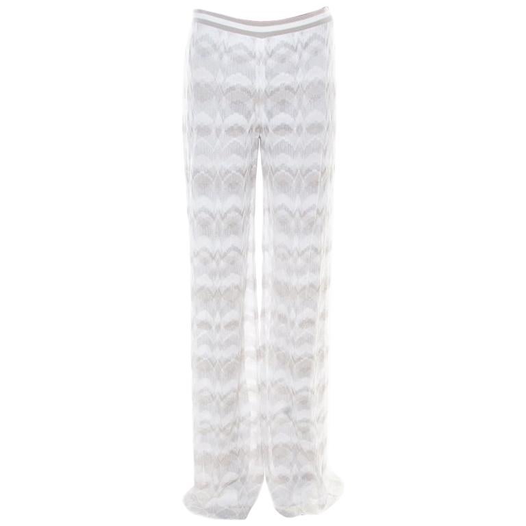Missoni Grey and White Perforated Knit Elasticized Waist Pants M