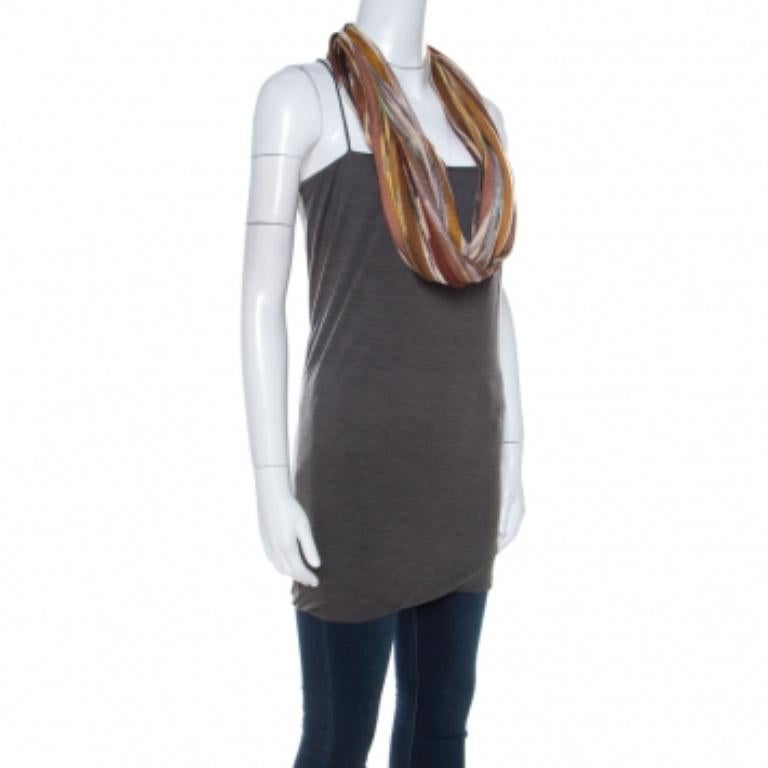 Missoni Grey Jersey Cowl Neck Detail Noodle Strap Top M 2