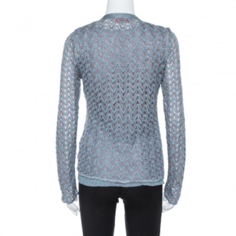 Missoni Grey Lurex Knit Crystal Embellished Top and Cardigan Set L In Good Condition For Sale In Dubai, Al Qouz 2