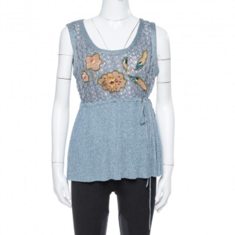 Missoni Grey Lurex Knit Crystal Embellished Top and Cardigan Set L For Sale 3
