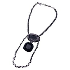 Missoni Gunmetal Crochet Faceted Stones Statement Necklace
