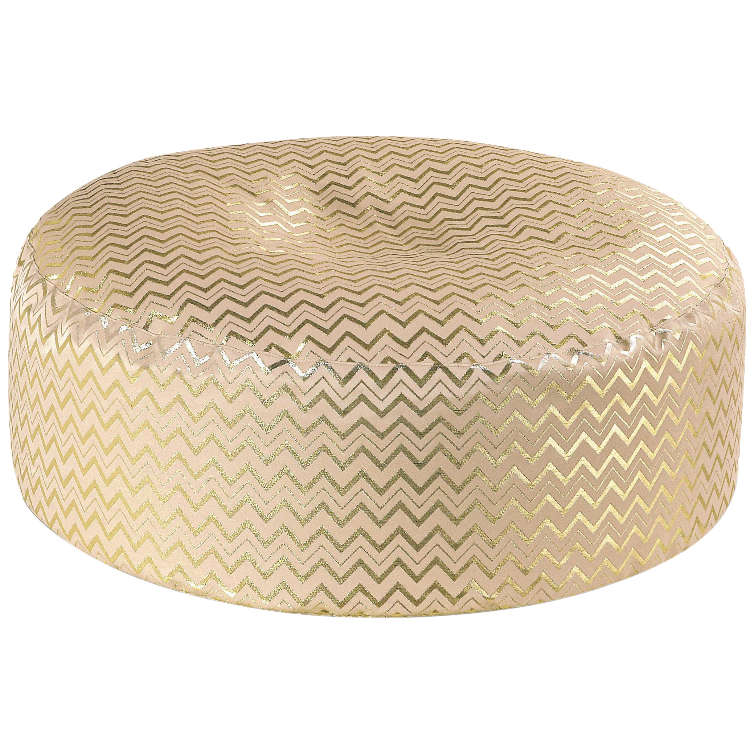 Missoni Home Leeka Pallina Pouf in Gold with Chevron Pattern For Sale