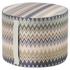 Missoni Home Masuleh Cylinder Pouf in Green and Beige with Chevron Pattern