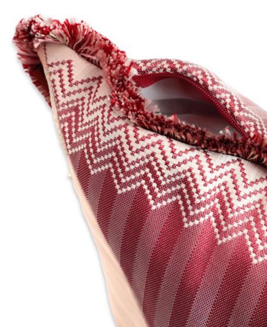 Italian Missoni Home Red Jacquard and Chevron Wells Cushion, Italy For Sale